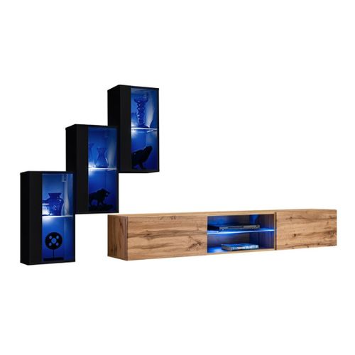 Ensemble Meubles De Salon Switch Xxii – LED – Noir Et Chêne – Design Suspendu