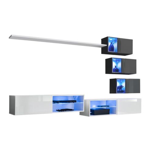 Ensemble Meubles De Salon Switch Xxiv Design, Coloris Blanc Et Gris.