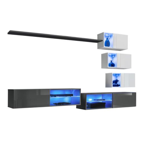 Ensemble Meubles De Salon Switch Xxiv – LED – Gris Et Blanc – Composition Murale Design