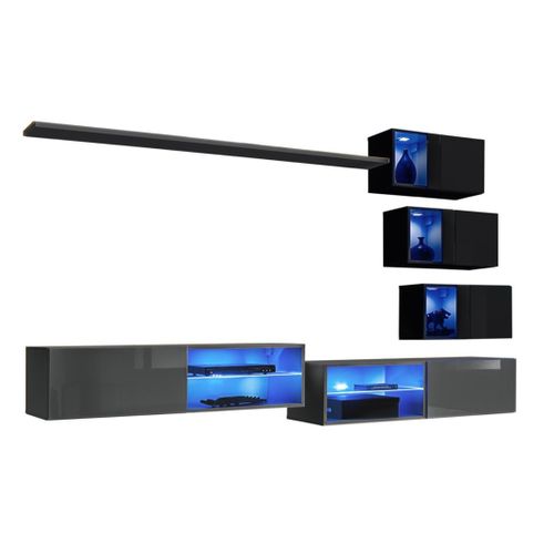 Ensemble Meubles De Salon Switch Xxiv Design, Coloris Gris Et Noir.