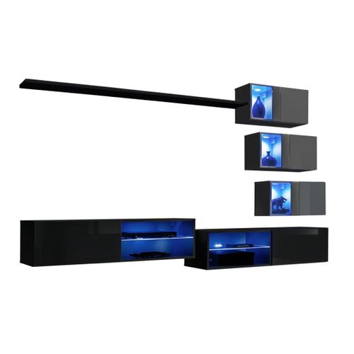 Ensemble Meubles De Salon Switch Xxiv – LED – Noir Et Gris – Composition Murale Design