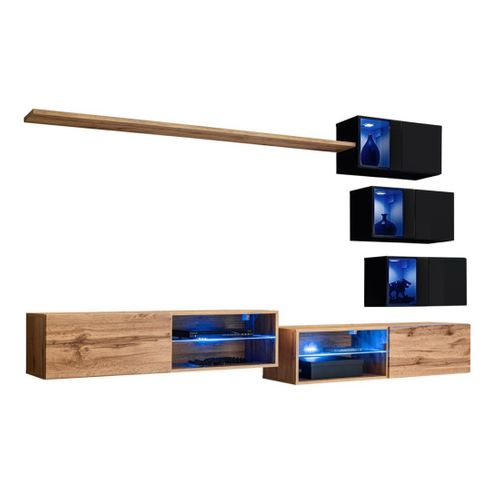 Ensemble Meubles De Salon Switch Xxiv Design, Coloris Chêne Et Noir.