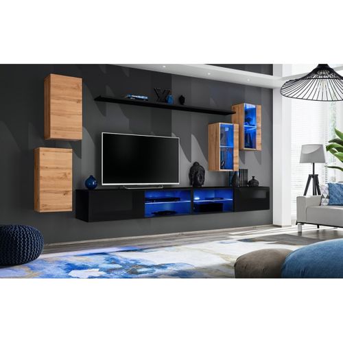 Ensemble Meubles De Salon Switch Xxv Design, Coloris Chêne Et Noir.