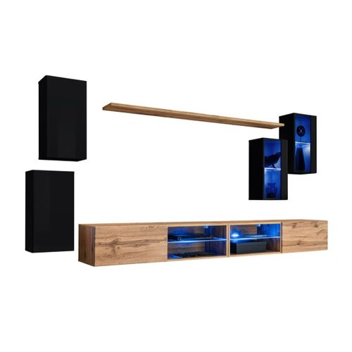 Ensemble Meubles De Salon Switch Xxv – LED – Noir Et Chêne – Design Suspendu