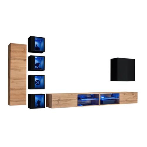 Ensemble Meubles De Salon Switch Xxvi – Chêne Et Noir – LED Intégrées et Système Push To Open