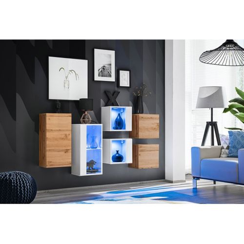 Ensemble Meubles De Salon Switch Sbiv Design. Coloris Blanc Et Chêne.