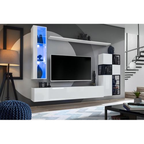 Ensemble Meubles De Salon Style Industriel Switch M2 – Blanc – LED Intégrées – Design Moderne