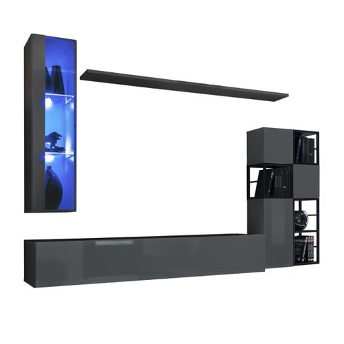 Ensemble Meubles De Salon Style Industriel Switch M2 – Gris – LED Intégrées – Design Moderne