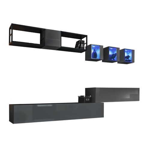 Ensemble Meubles De Salon Industriel Switch M3 – Gris – LED Intégrées et Système Push To Open