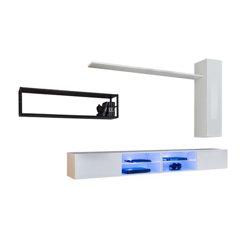 Ensemble Meubles De Salon Industriel Switch M4 – Blanc – LED Intégrées et Système Push To Open