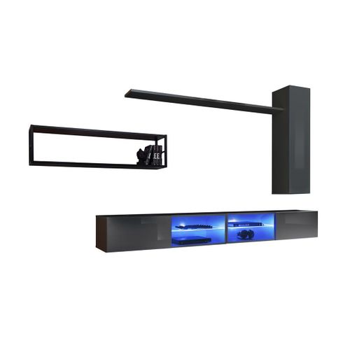 Ensemble Meubles De Salon Industriel Switch M4 – Gris – LED Intégrées et Système Push To Open