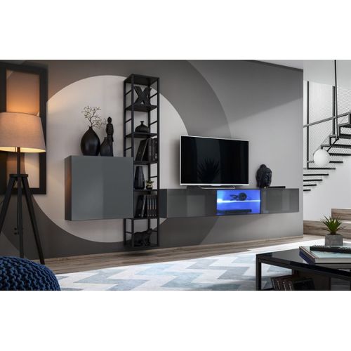 Ensemble Meubles De Salon Industriel Switch M6 – Gris – Éclairage LED et Système Push To Open