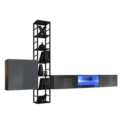 Ensemble Meubles De Salon Industriel Switch M6 – Gris – Éclairage LED et Système Push To Open