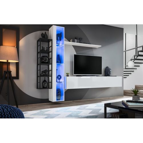 Ensemble Meubles De Salon Industriel Switch M7 – Blanc – LED Intégrées et Système Push To Open