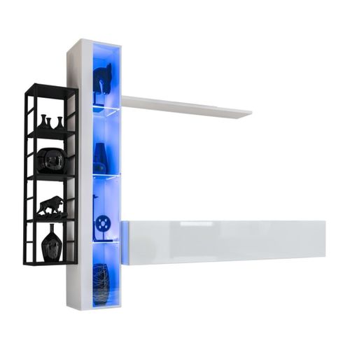 Ensemble Meubles De Salon Industriel Switch M7 – Blanc – LED Intégrées et Système Push To Open