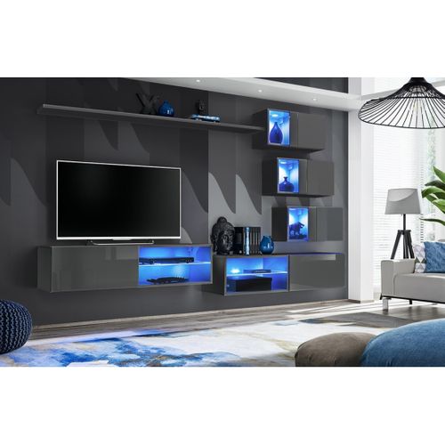 Ensemble Meubles De Salon Switch Xxiv Design, Coloris Gris Brillant.