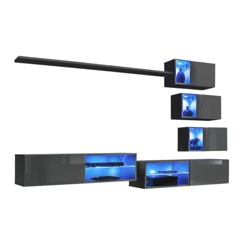 Ensemble Meubles De Salon Switch Xxiv Design, Coloris Gris Brillant.