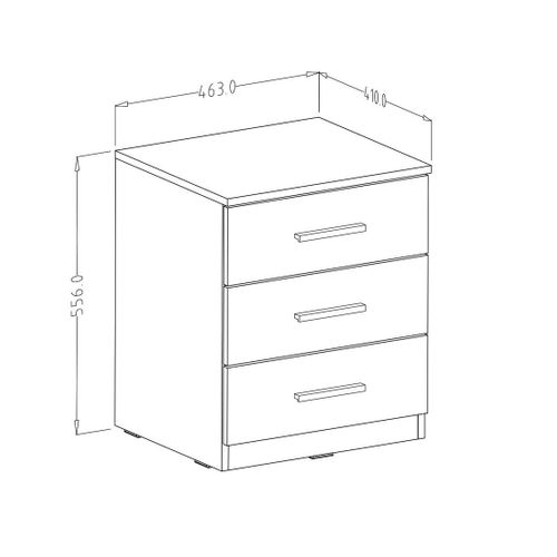 Table De Chevet Trois Tiroirs, Collection Floyd. Coloris Blanc Effet Bois.