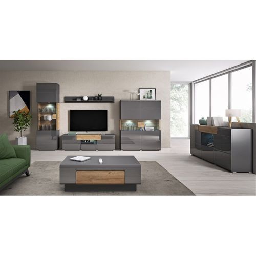 Table Basse Ohio – Gris Et Chêne – 110x60 Cm – Style Contemporain