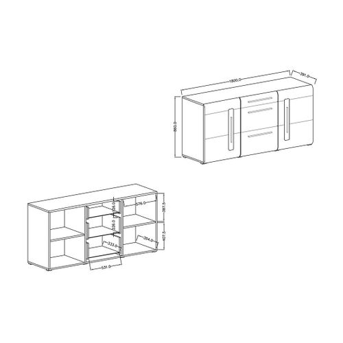 Buffet Design 180cm. Collection Breda Deux Portes Et Trois Tiroirs. Coloris Chêne.