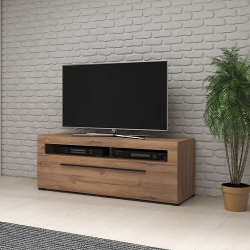 Meuble TV 140cm Collection Breda. Coloris Chêne. Style Design.