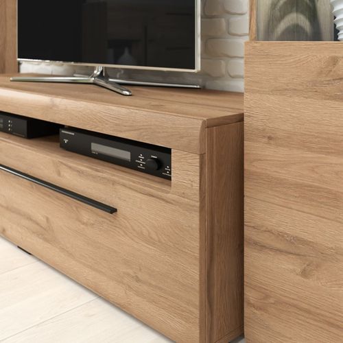 Meuble TV 140cm Collection Breda. Coloris Chêne. Style Design.
