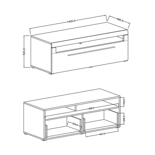 Meuble TV 140cm Collection Breda. Coloris Chêne. Style Design.