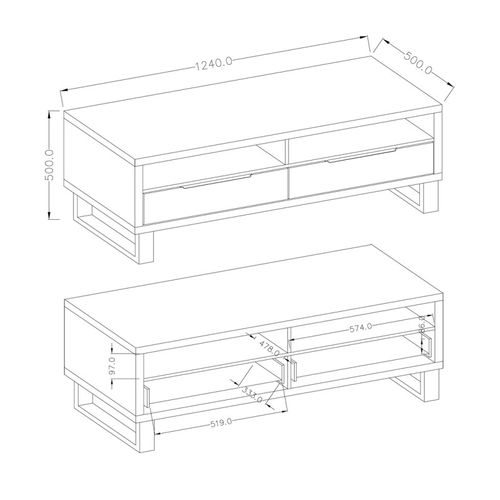 Meuble TV 120cm Collection Milo. Coloris Chêne. Style Design.