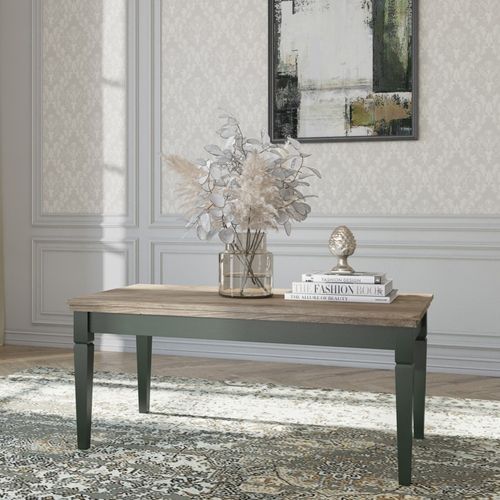 Table Basse Assia – Rectangulaire 110x60 Cm – Vert Et Chêne – Style Classique Chic