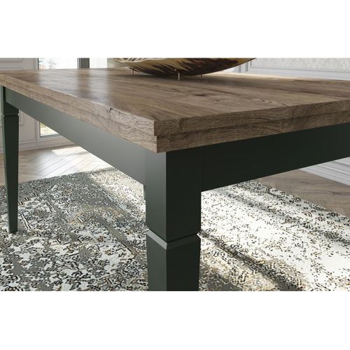 Table Extensible Jusqu'à 240cm Pour Salle à Manger Collection Assia. Coloris Vert Et Chêne