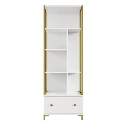 Bibliothèque Collection Douglas Avec Nombreux Rangements Et Finitions Dorées, 70 X 200 X 42 Cm