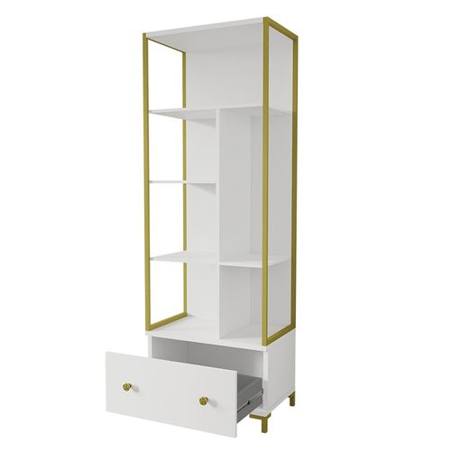 Bibliothèque Collection Douglas Avec Nombreux Rangements Et Finitions Dorées, 70 X 200 X 42 Cm