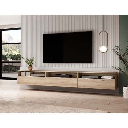 Meuble TV XL Ramos – 270 Cm – Chêne – 3 Portes Abattantes Et 3 Niches – à Poser Ou à Suspendre