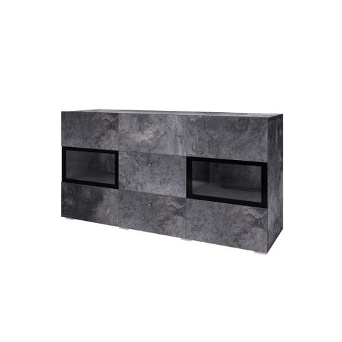 Ensemble Salon Complet Ramos – Effet Ardoise – 7 Meubles Avec LED Multicolore Intégrée