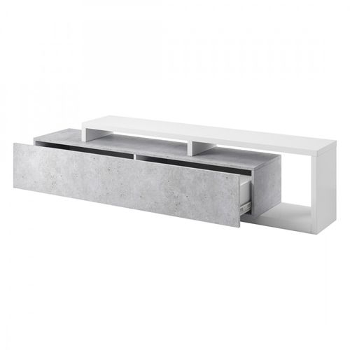 Meuble TV 220cm Collection Bergame. Coloris Blanc Et Gris Béton.