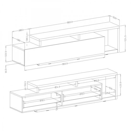Meuble TV 220cm Collection Bergame. Coloris Noir Super Mat.