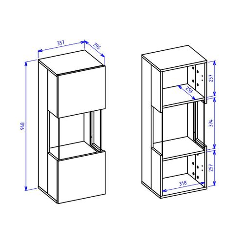 Petite Vitrine Suspendue 1 Porte Partiellement Vitrée Collection Eva. Couleur Blanc Mat Et Chêne.