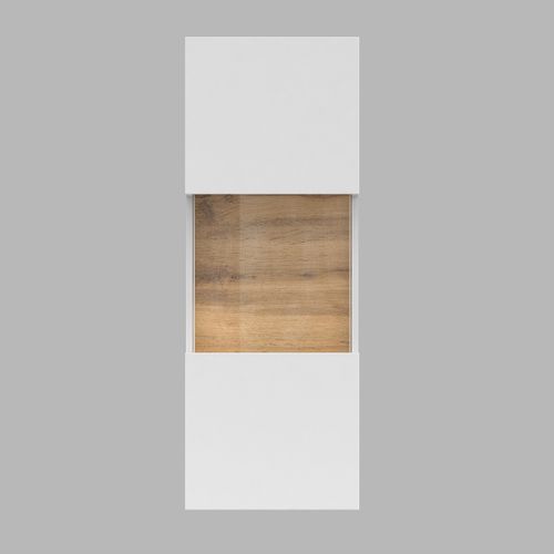 Petite Vitrine Suspendue 1 Porte Partiellement Vitrée Collection Eva. Couleur Blanc Mat Et Chêne.