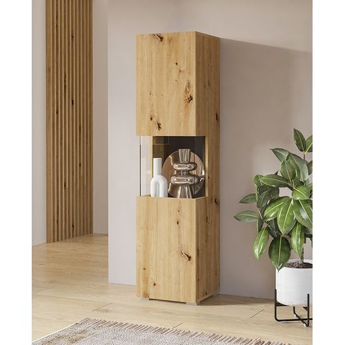 Vitrine 1 Porte Partiellement Vitrée Collection Eva. Couleur Chêne Et Noir.