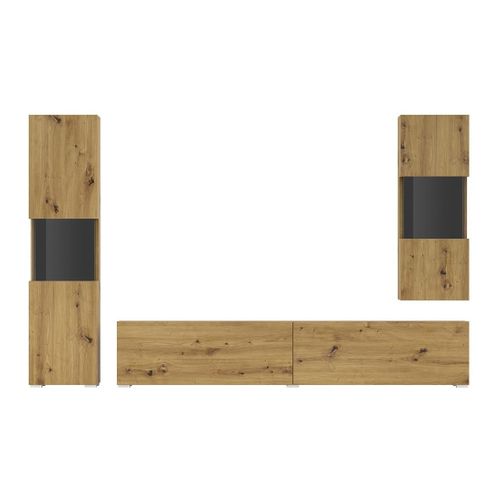 Ensemble De 3 Meubles De Salon Collection Eva. Couleur Chêne Et Noir.