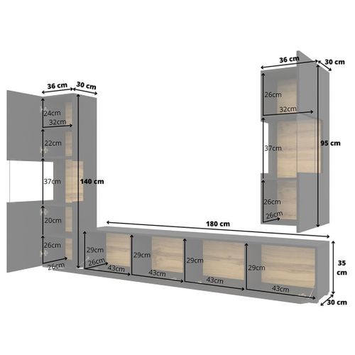 Ensemble De 3 Meubles De Salon Collection Eva. Couleur Noir Et Chêne.