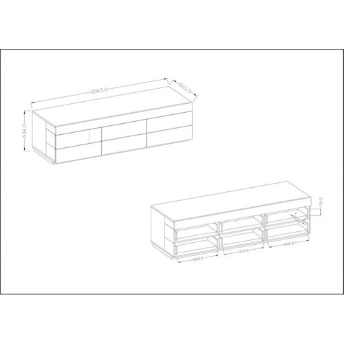 Meuble TV XL 200cm Collection Kiles. Coloris Blanc Et Chêne. Style Design.