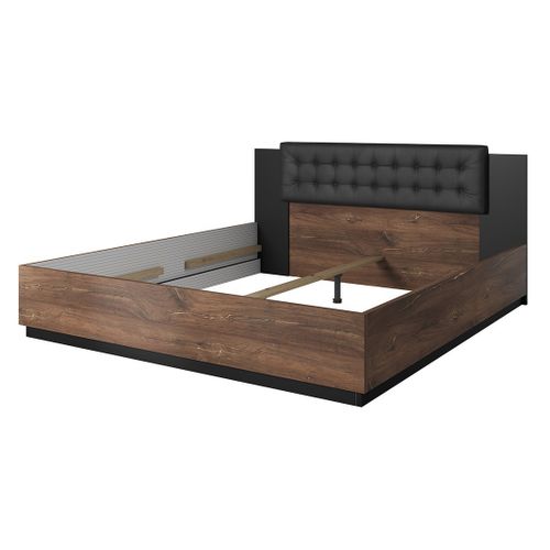 Lit Adulte 160x200 – Chêne Foncé Et Noir – Collection Fox – Sommier Inclus