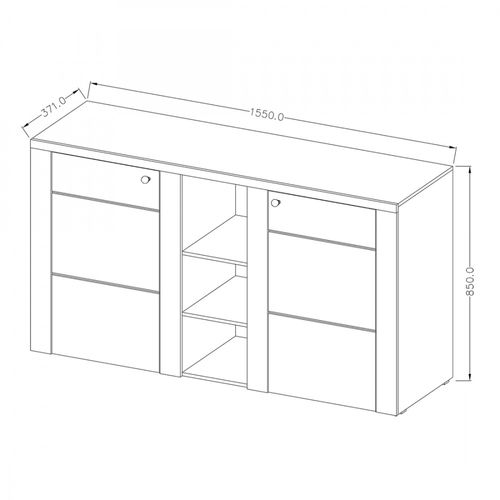 Buffet Design 155cm Pour Salon Couleur Chêne Et Noir Effet Bois Collection Santiago.