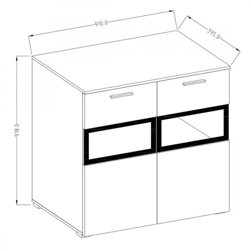 Buffet Conor 2 Portes Vitrée Avec LED - Effet Ardoise - 91 X 92 X 39 Cm