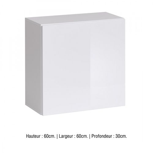 Armoire Cube Suspendue Coloris Blanc 60x60cm Pour Salon Collection Switch.