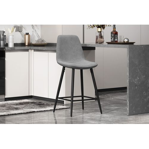 Chaise De Comptoir En Velours Boyld, Coloris Gris