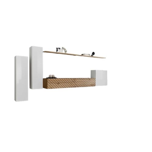 Ensemble Meuble Salon Switch I – Blanc Et Chêne Wotan – Finitions Effet Chêne Fraisé – Design Moder