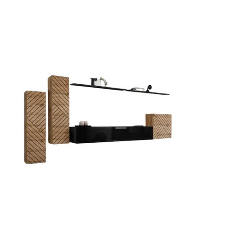 Ensemble Meuble Salon Switch I Design, Coloris Chêne Wotan Et Noir. Finitions Façades Effet Chêne F