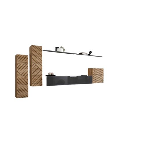 Ensemble Meuble Salon Switch I Design, Coloris Chêne Wotan Et Gris. Finitions Façades Effet Chêne F